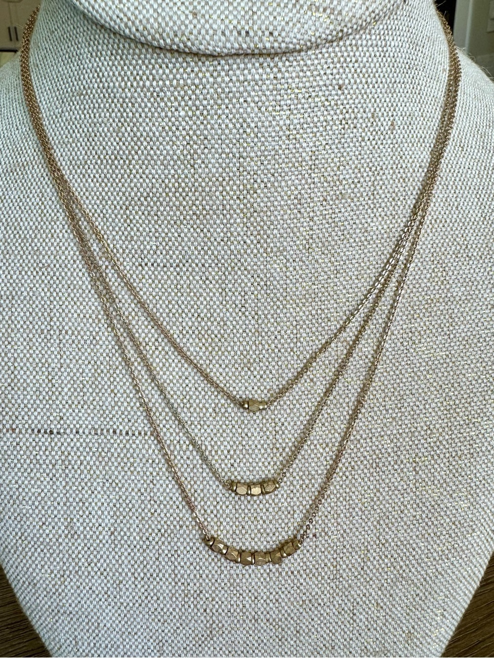 Triple strand 14k gold plated necklace
